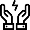 Grafik von 2 Händen und einem Stromsymbol