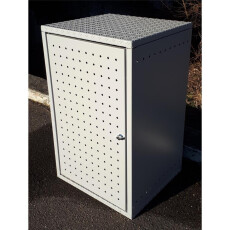Mülltonnenbox Metall Einzelbox 120l RAL 9006 Zylinderschloss mit Pflanzschale