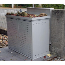 Mülltonnenbox Metall Einzelbox 120l RAL 9006 Zylinderschloss mit Pflanzschale