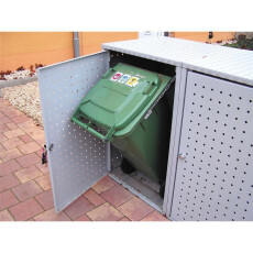 Mülltonnenbox Metall Einzelbox 120l RAL 9006 Knopfverriegelung mit Pflanzschale