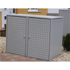 Mülltonnenbox Metall Doppelbox 240l RAL 9006 Wechselschließung mit Pflanzschale