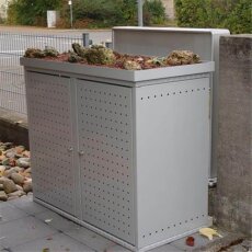 Mülltonnenbox Metall Doppelbox 240l RAL 9006 Knopfverriegelung ohne Pflanzschale