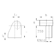 Winkelbogen 90&deg; (verl&auml;ngert), rechteckig auf rund, asymmetrisch, rechtsseitig 50 / 150mm f&uuml;r Formteile NW 080-Flachkanal